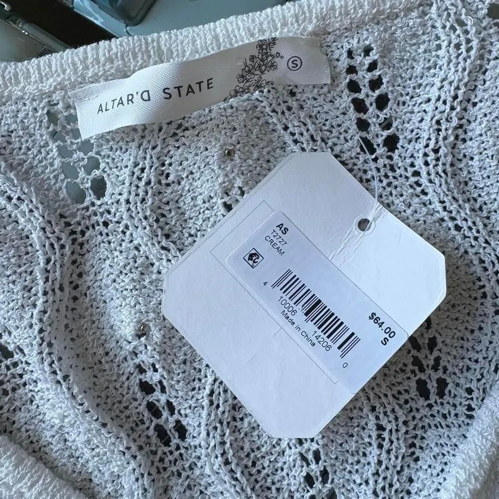 Altard State Brand New with Tags White Crop Cardigan Pearls Lace Bell Sleeve - Picture 7 of 8